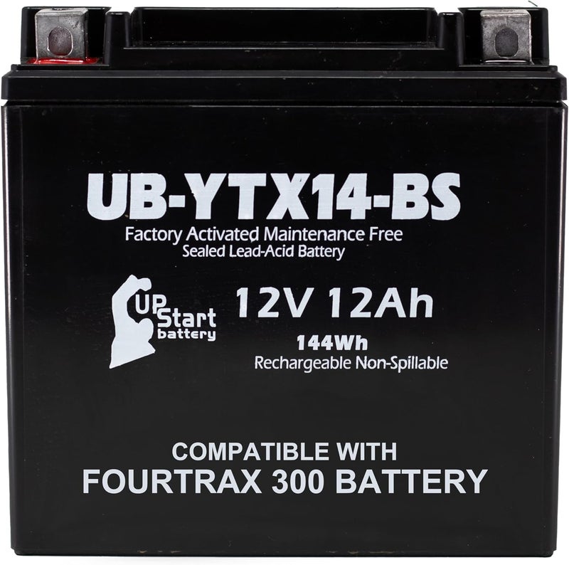 UpStart Battery YTX14-BS Replacement For Honda Fourtrax 300 Battery (1988-2000) - Compatible With Honda TRX300FW Parts, TRX300 Fourtrax 300cc - 4x4 Four Wheeler Quad ATV Batteries - 12V 12AH Maintenance Free - Image 1